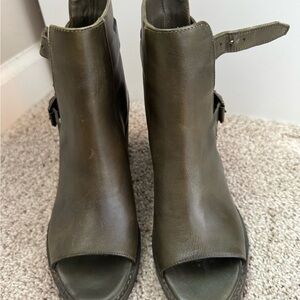 Women's Olive Green Open-Toe Ankle Boots